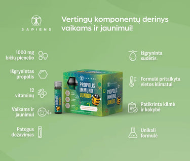 Propolis Immuno Junior, 20 geriamųjų dozių po 12 ml