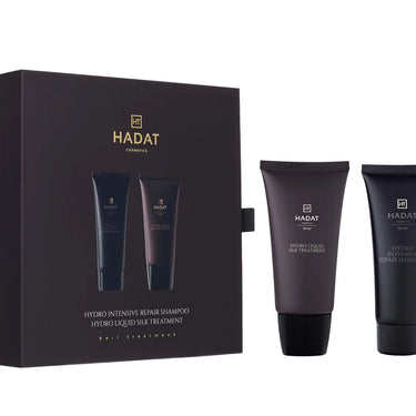 Hadat cosmetics Gift box Hydro Intensive Repair Shampoo And Hydro Liquid Silk Treatment – dovanų dėžutė šampūnas bei kaukė, 70 ml