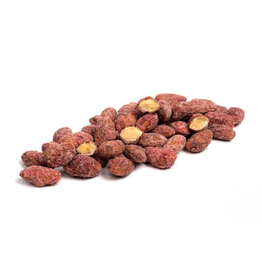 Karamelizuoti migdolai su avietėmis, 100 g