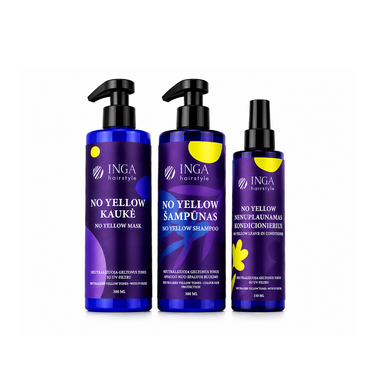 INGA HAIRSTYLE NO YELLOW ŠAMPŪNAS ŠVIESINTIEMS, SRUOGELĖMIS DAŽYTIEMS IR ŽILIEMS PLAUKAMS, 300 ML