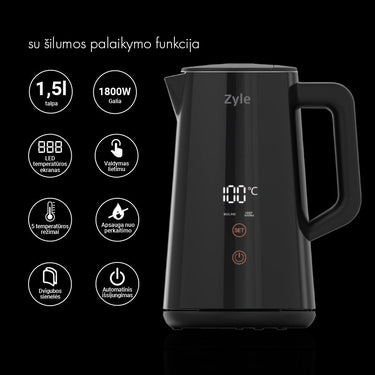 Elektrinis virdulys Zyle su LED ekranu ir šilumos palaikymo funkcija