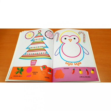 Kalėdinė užduotėlių ir spalvinimo knyga su lipdukais ir kartoninėmis figūromis. 3-5 metų vaikams