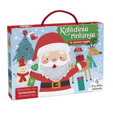 Kalėdinis rinkinys 2-3 metų vaikams su užduočių knygele. 4 dėlionės su liečiamaisiais elementais