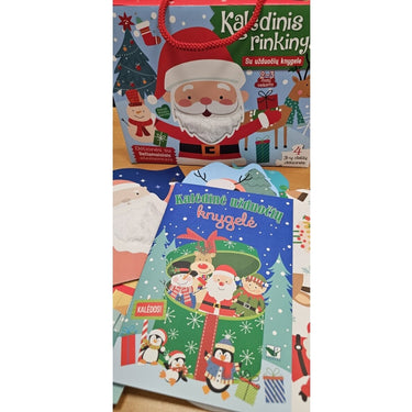 Kalėdinis rinkinys 2-3 metų vaikams su užduočių knygele. 4 dėlionės su liečiamaisiais elementais