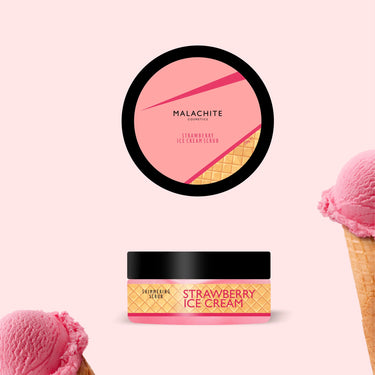 Švytintis kūno šveitiklis MALACHITE COSMETICS „Strawberry ice cream scrub”, 200 g